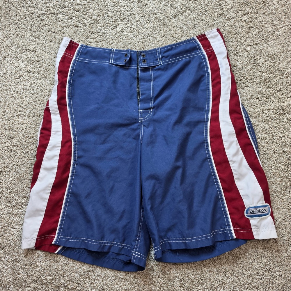 VINTAGE Billabong Board Shorts Mens 36 Blue Red White Colorblock Surf Trunks